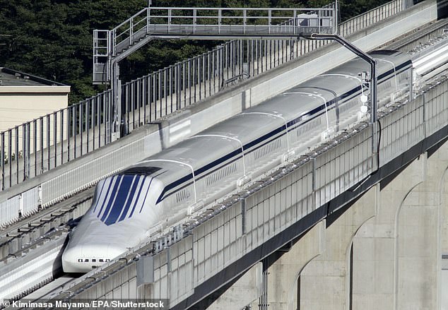 Japan's MLX01 Maglev (pictured) is currently the fastest operating train in the world, with top speeds of 361 mph.