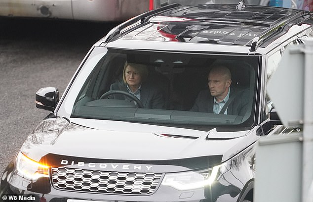 The Duke of Sussex did not meet William or Kate during their trip. Pictured: Harry arrives in a car at the Windsor Suite at Heathrow Airport this afternoon.