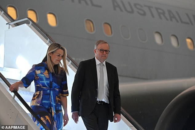 Prime Minister Anthony Albanese (pictured with fiancée Jodie Haydon) says Advance Australia's ad aimed at him is an example of American-style polarizing politics.