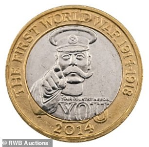 Worth it: A £2 Lord Kitchener coin minted in 2014 sold for £1,000 at auction