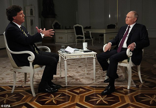 Vladimir Putin was interviewed by journalist Tucker Carlson in the Moscow Kremlin