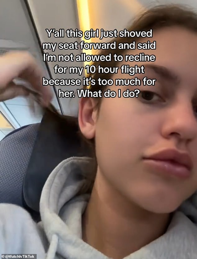 She shared that she was on a 10-hour flight back to Florida when she decided to recline her seat, but her need for more space left the passenger behind her in a fiery frenzy.