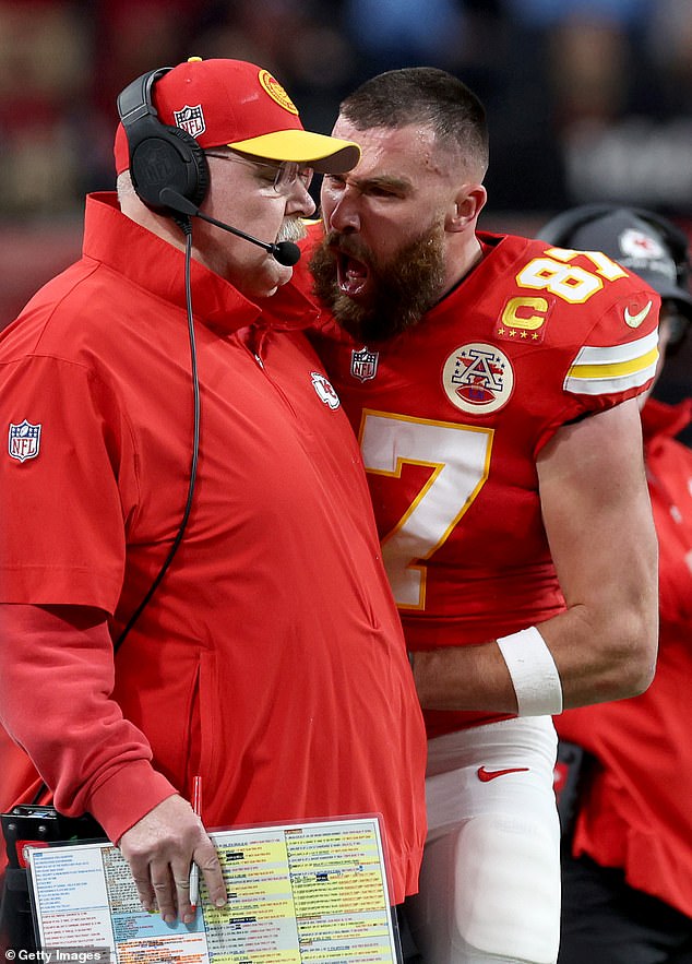 The scream heard 'round the world, Travis Kelce approached coach Andy Reid as the team battled the 49ers in the first half.