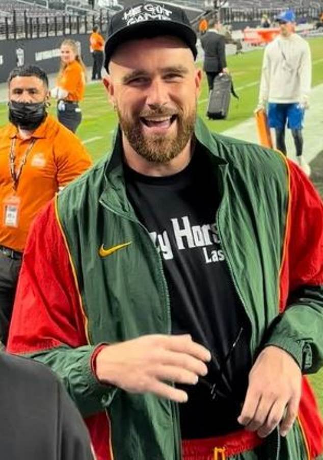 Travis Kelce was spotted wearing a t-shirt from a famous Las Vegas strip club on Sunday.