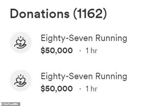 Kelce made the donation via GoFundMe, which shows a pair of $50,000 donations from his charity.
