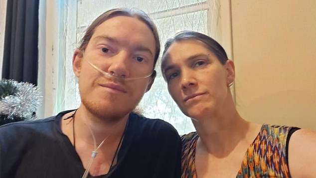 Austen Blackman-Gatehouse, 29, was born with a congenital heart condition and was told by doctors that she would not turn 19 (pictured with her wife and full-time carer, Shannon)