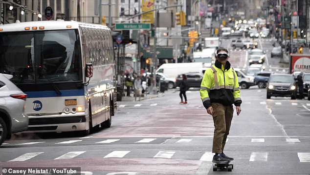 Apple's safety information didn't stop YouTuber Casey Neistat (above) from skateboarding down a bus lane in Manhattan while wearing the headphones for his review, a stunt that earned him more than 4 million views in just 48 hours.