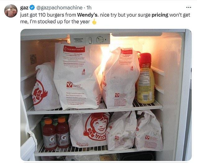 One X user shared a Wendy's stash in their refrigerator and joked that they avoided price increases.