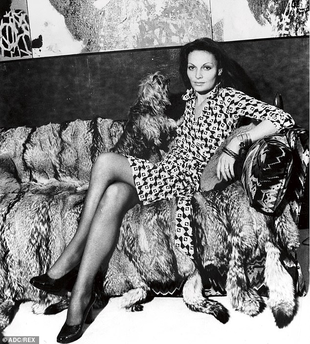 Diane von Furstenberg in an early version of her silk knit wrap dress, 1973