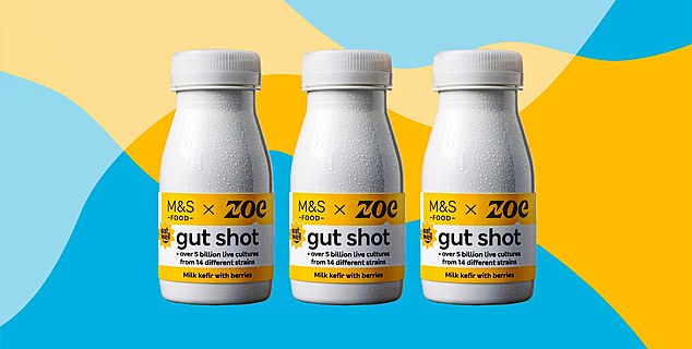 The M&S x Zoe gut shot kefir-based drink sells for £2, contains live cultures and fiber and is said to keep the gut microbiome healthy
