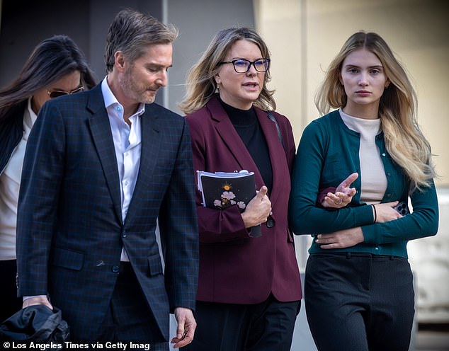 The murder trial of Rebecca Grossman (pictured Wednesday) heard testimony from a teenage witness, a schoolmate of her daughter Alexis (right), who was at the scene of the horrific 2020 crash.