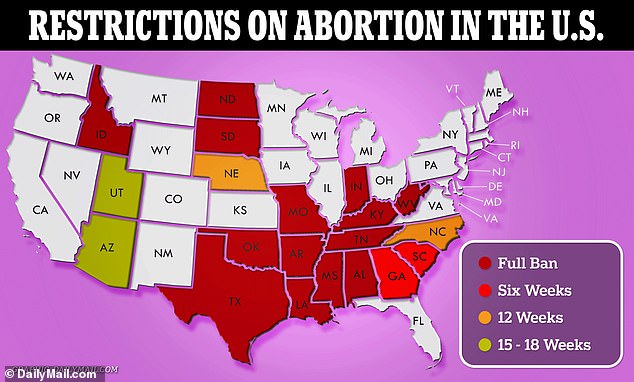 The map above shows abortion bans by state, including those where the procedure is prohibited for fertilization except in medical emergencies.