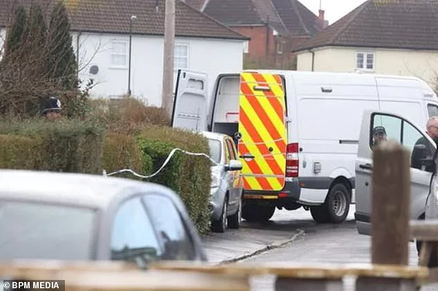 Police have arrested a woman on suspicion of murder after three children were found dead at an address in Blaise Walk, Sea Mills in Bristol.  In the photo: Police at the scene this afternoon.