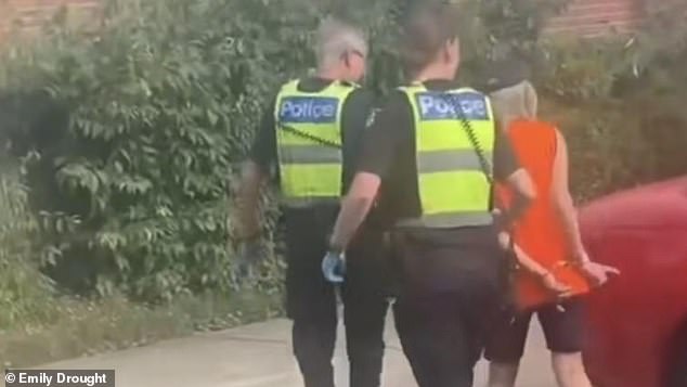 The woman is believed to have been living with her brother's body on Russell Street in Newtown in Geelong, south-west of Melbourne (pictured: police at the scene in 2022).