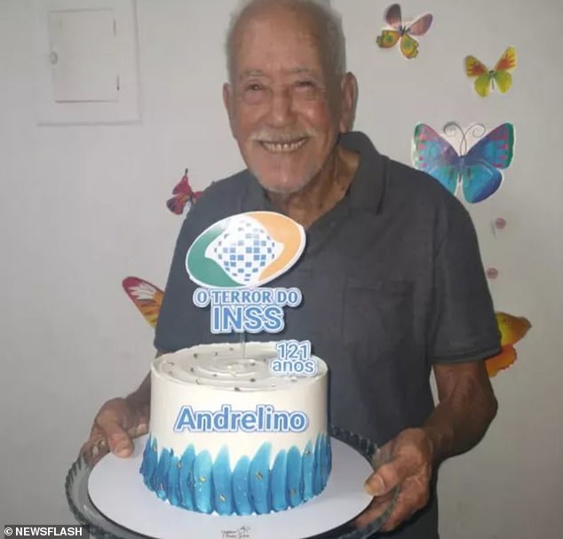 Da Silva celebrates his 121st birthday with candles and a cake on February 3, 2022