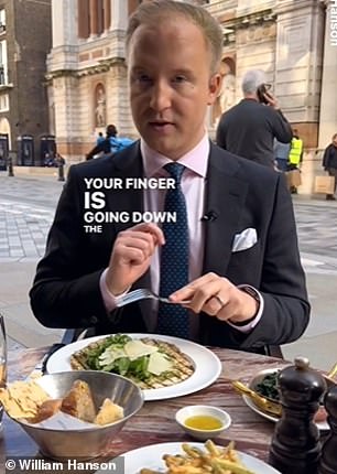 Above the rest: William reveals that the correct way to hold a fork is to grip it with your non-dominant hand, with your index finger extended down the fork.
