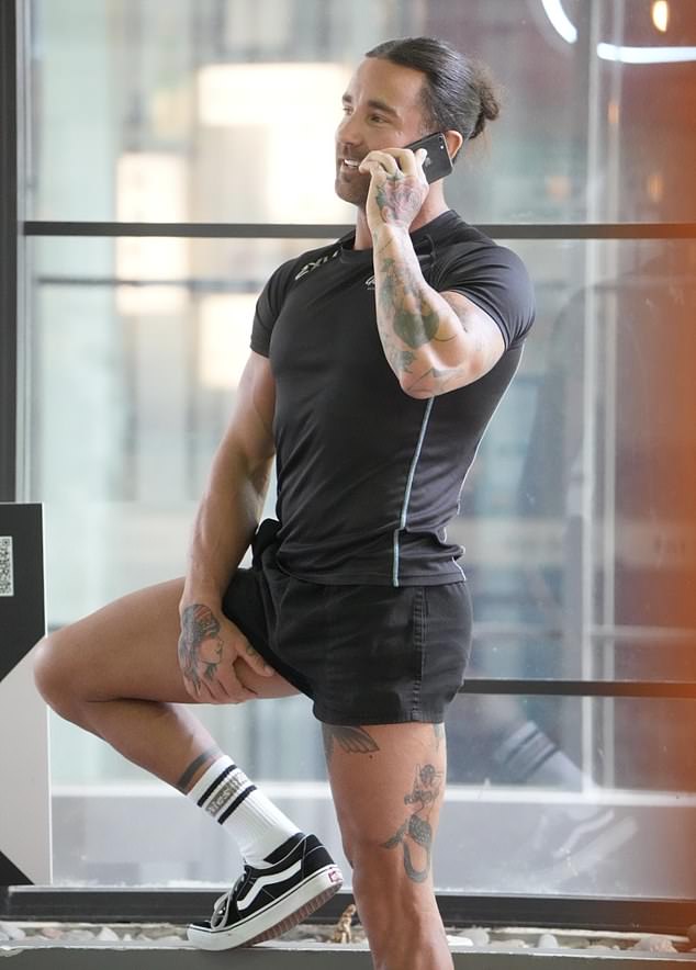 The fitness instructor, 34, put on a leggy display as he returned to work after filming the show.