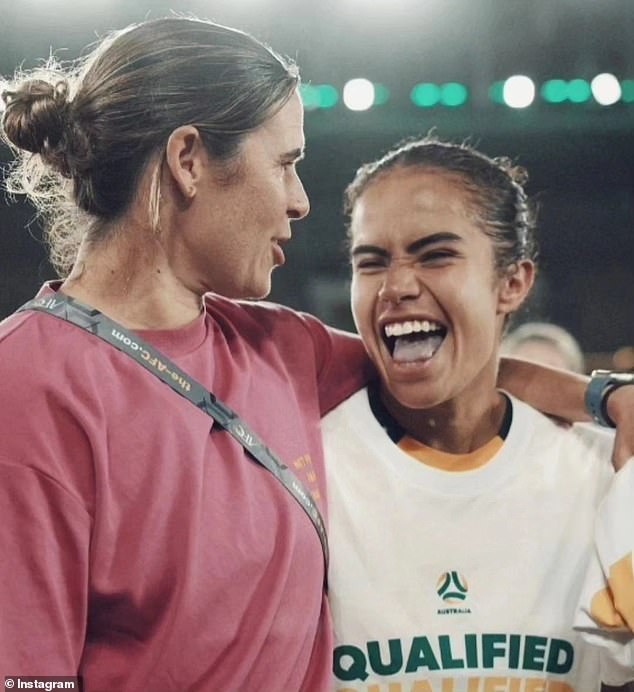 The Matildas beat Uzbekistan 13-0 in two games to seal their place in the Olympics (Fowler is pictured right, with teammate Lydia Williams)