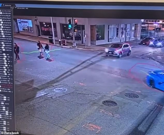 Shocking footage showed the mother and daughter walking through the intersection while oncoming traffic had a red light.