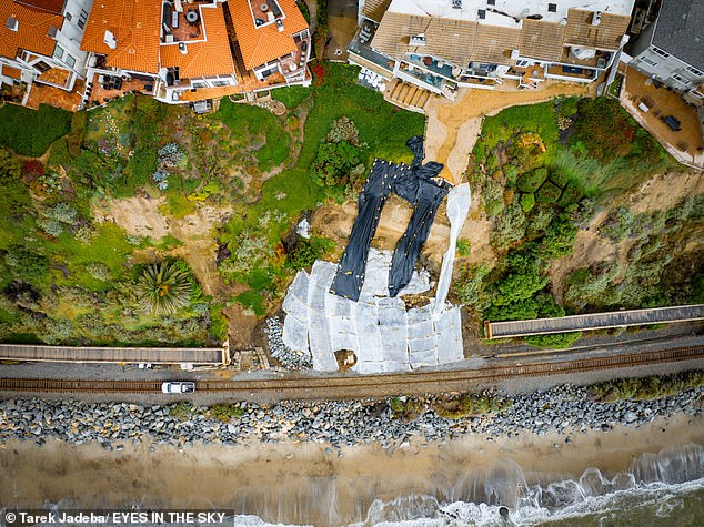 San Clemente, California - Aerial views showing the aftermath of a cliff collapse after extreme weather in Southern California threatened multimillion-dollar homes earlier this month.