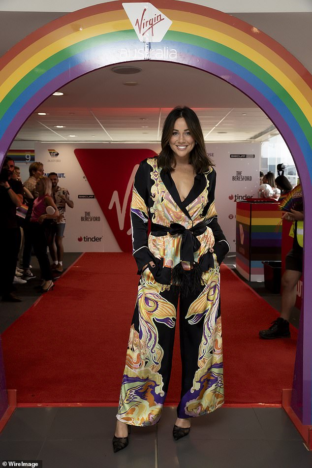 Sophie Cachia put on a stylish display in printed flared pants and a matching shirt as she posed on the red carpet.