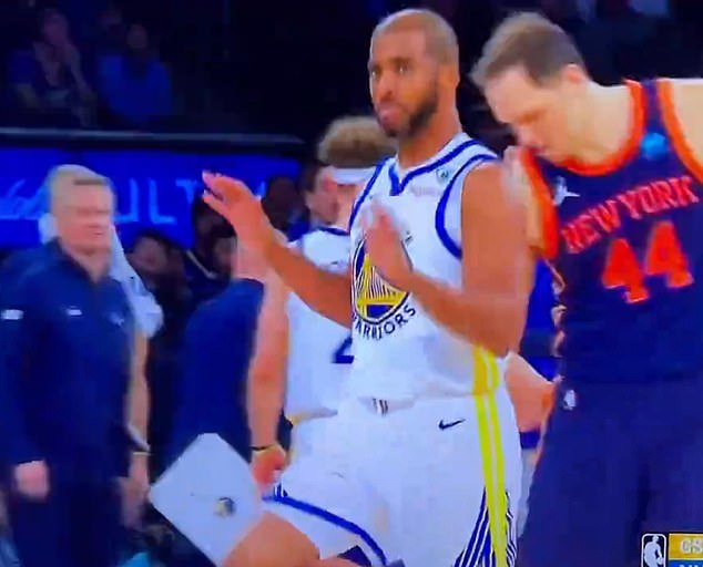 Paul walked away with his hands raised as Knicks teammate Bojan Bogdanovic helped.