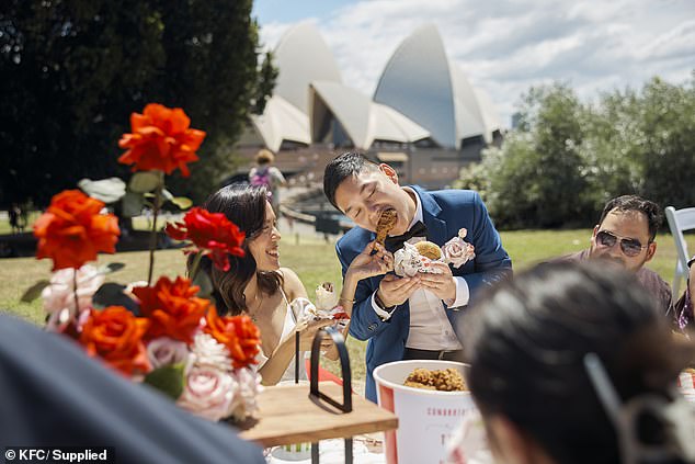 The dentists had a post-ceremony picnic on the Bennelong lawn after tying the knot at the Opera House