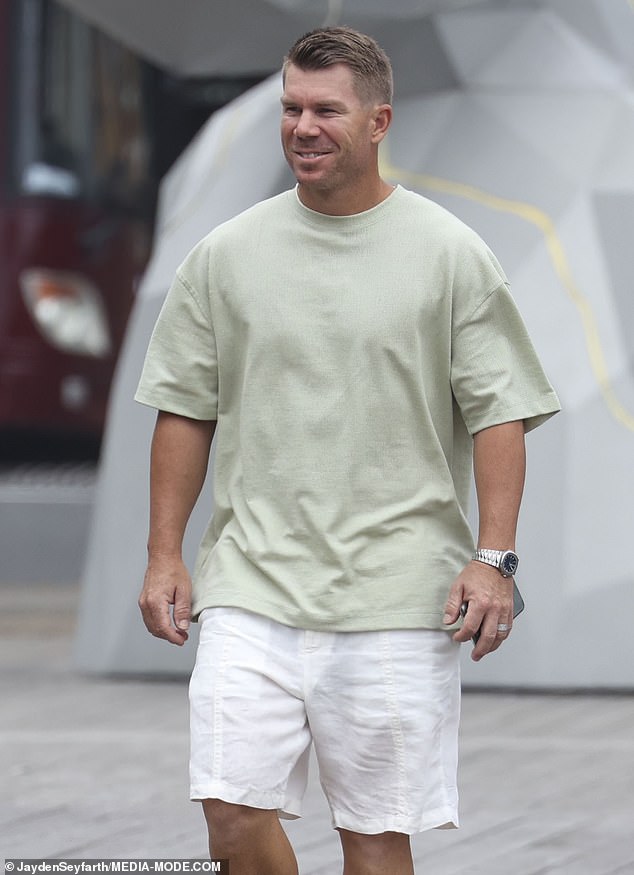 The sports legend, 37, kept his look basic in a pale green T-shirt and white shorts teamed with a pair of black loafers.