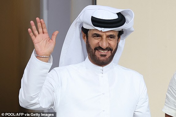 FIA President Mohammed Ben Sulayem salutes during the Abu Dhabi Formula One Grand Prix at the Yas Marina Circuit in the Emirati city on November 26, 2023. (Photo by Ali HAIDER / POOL / AFP) (Photo by ALI HAIDER/POOL/AFP via Getty Images)