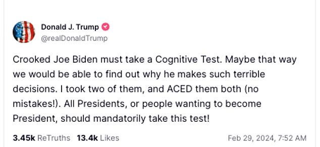 1709292551 512 Trump 77 says Biden 81 MUST take a cognitive test