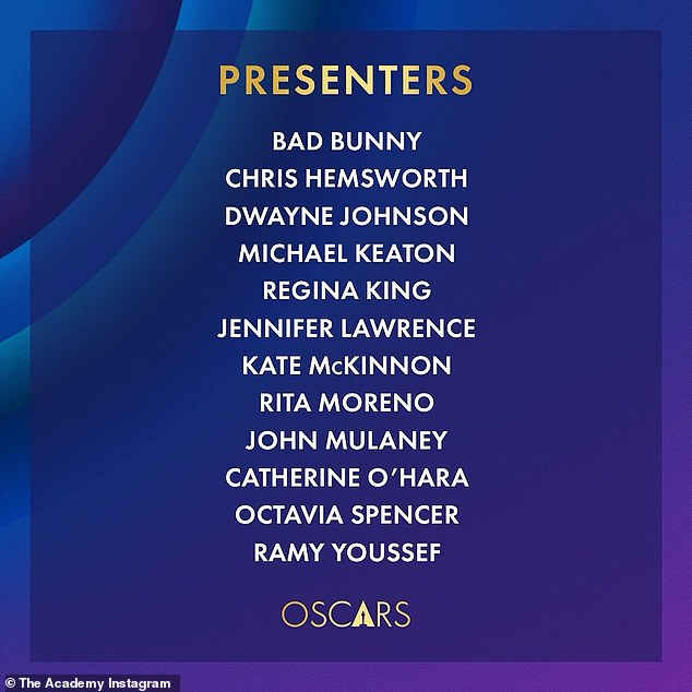 The Academy of Motion Picture Arts and Sciences also took to their main Instagram page to share the names of additional celebrities they will be featuring.