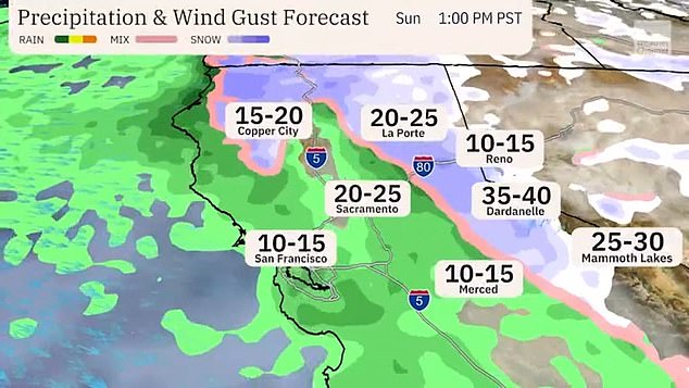 Snow accumulations of three to six feet are expected for Lake Tahoe communities and winds up to 70 mph at lower elevations and over 115 mph in the Sierra ridges through 10 a.m. Sunday.