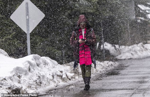 The agency also issued a blizzard-like condition warning for the greater Lake Tahoe area, including the cities of Stateline, Markleeville, Incline Village, Tahoe City, Glenbrook, Truckee and South Lake Tahoe (pictured in County El Dorado, California, on Thursday).