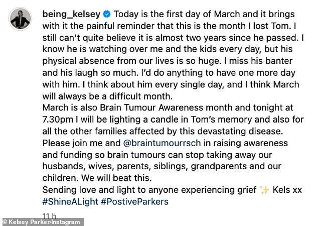 Written: 'Today is the first day of March and brings with it the painful reminder that this is the month she lost Tom.'