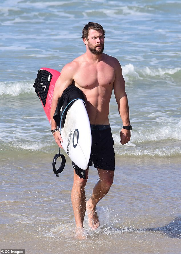 Chris Hemsworth has also previously followed intermittent fasting plans.  (Shown above in 2016 in Byron Bay, Australia)