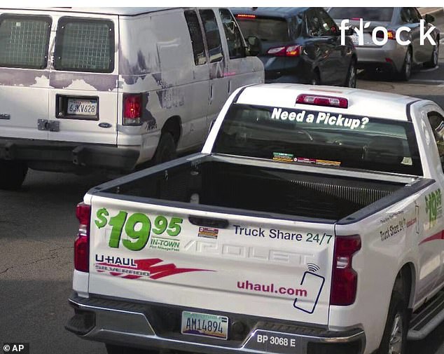 The suspect's vehicle, a white U-Haul truck with Arizona license plate AM14894, was identified shortly after the shooting. Police said they later confirmed the suspect had rented the truck.