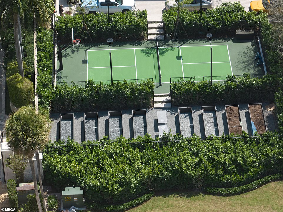 Brady, 46, also installed a pickleball court, with basketball hoops at both ends, and a nearby vegetable garden.