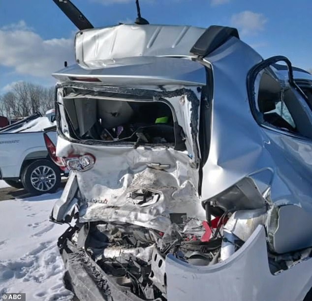 An image of the wreckage of the Feb. 4 crash that left Ariel Young, then 5, in a coma.