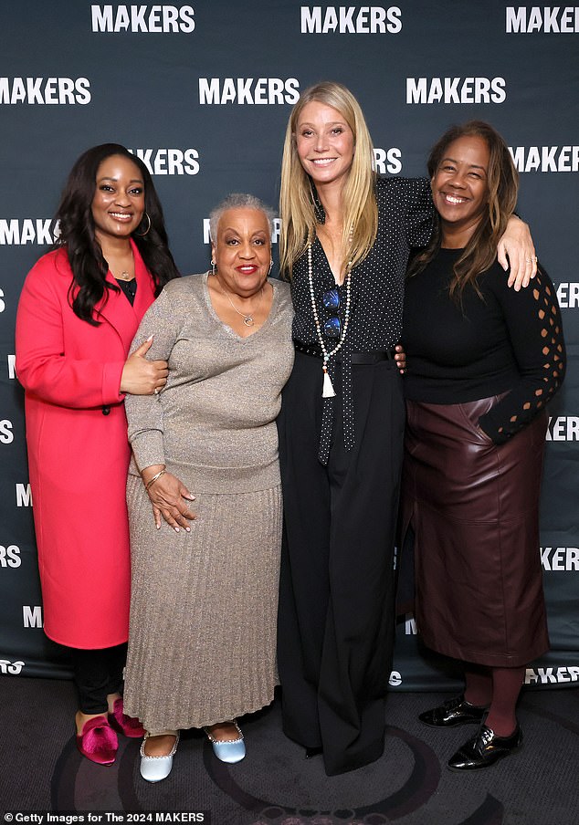 Ella and Ella took a photo with MAKERS Women's Director of Partnerships, Ja'Nay Hawkins, as well as their President, Alicin Reidy Williamson.