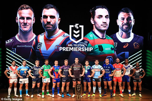 In Sydney on Friday, players from the other 13 NRL clubs kicked off the season on home shores (Panthers co-captain Isaah Yeo is pictured in the middle).