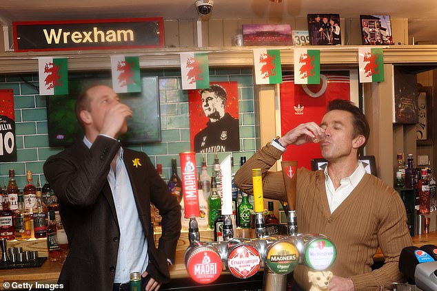 Prince William and Wrexham AFC co-owner Rob McElhenney have a drink on The Turf