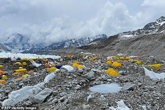 Mountaineers' tents are pictured at Everest Base Camp in 2021. Under the new rules, helicopters will only be allowed to rescue injured climbers and for emergency evacuation of those suffering from altitude sickness.