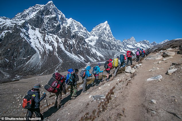 A group of hikers on their way to Everest Base Camp.