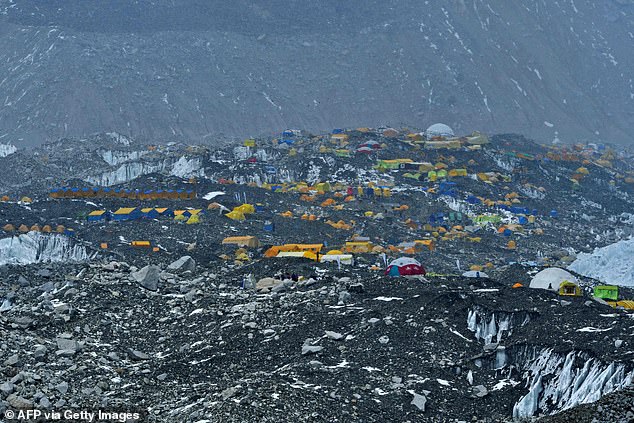 Expedition tents at Everest Base Camp in the Mount Everest region of Solukhumbu in 2021