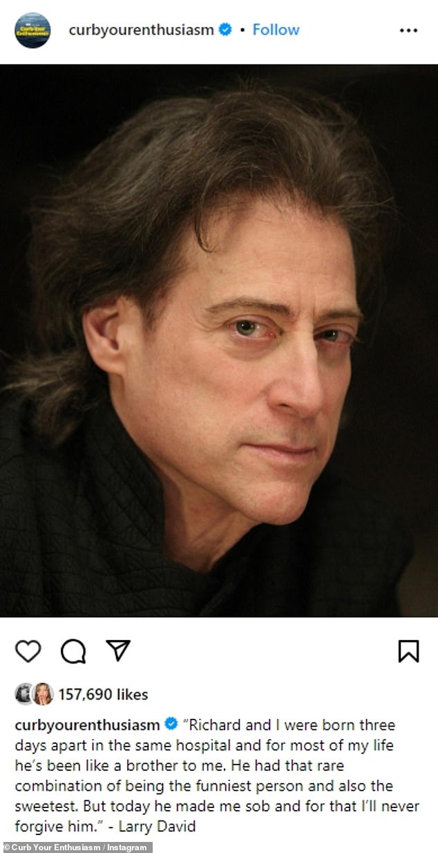 The Emmy winner paid a heartfelt tribute to his late friend on the Curb Your Enthusiasm Instagram page.