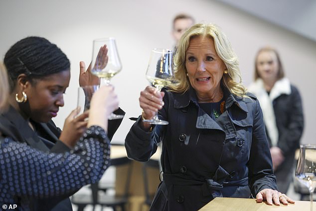 After her event in Atlanta, Jill Biden stopped at a wine store in Atlanta, where she sampled the products and purchased a bottle of red and a bottle of white.