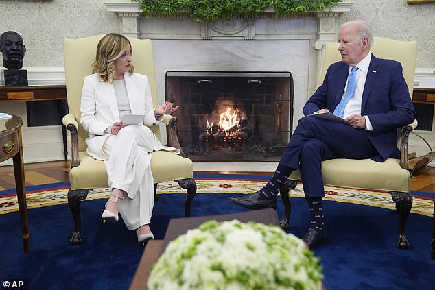 President Joe Biden meets with Italian Prime Minister Giorgia Meloni in the Oval Office; Biden said he greeted her with 'Georgia on my Mind' by Ray Charles