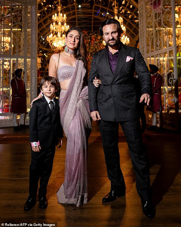 Bollywood actor Saif Ali Khan (right) with his wife and actress Kareena Kapoor Khan during the celebrations.