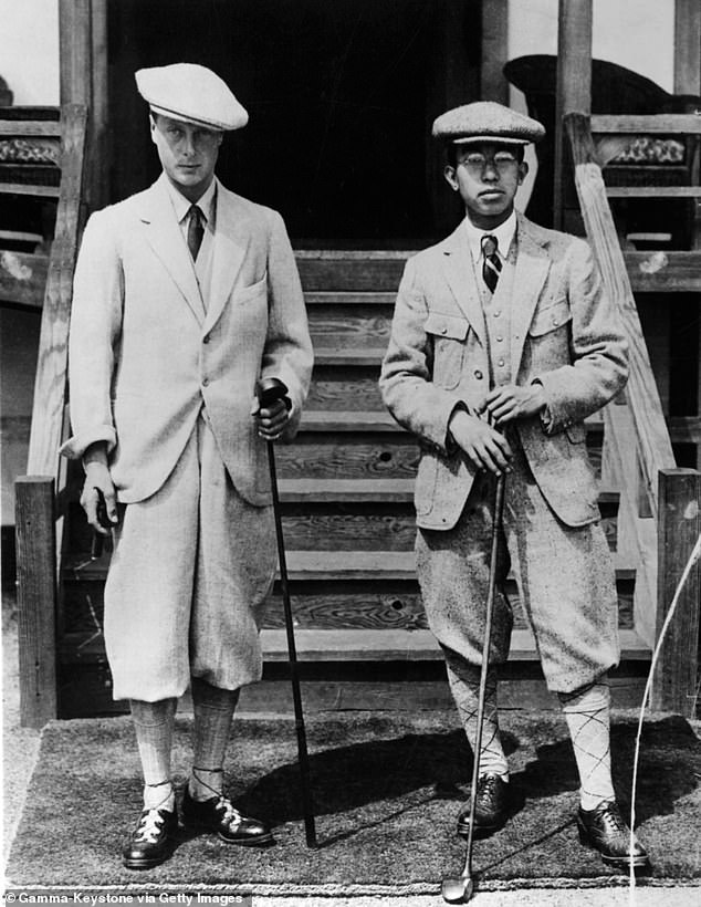 Prince Hirohito and Edward VIII wearing their fours for a round of golf, during their official visit to Japan, August 12, 1926.