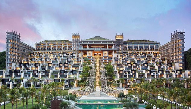 Vidovic, 53, died after falling eight meters from the terrace of the Bai Yun restaurant at the Apurva Kempinski Hotel (pictured) in Sawangan, Nusa Dua, at around 7.30pm on January 28.